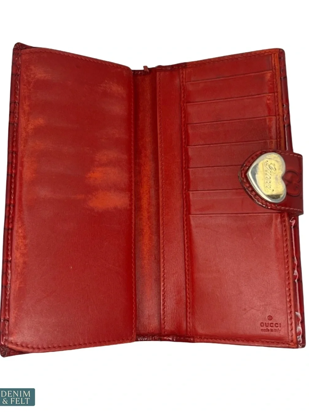 Gucci Red Guccissima Patent Leather Heart Logo Wallet‎ Bifold Vintage - Picture 8 of 13